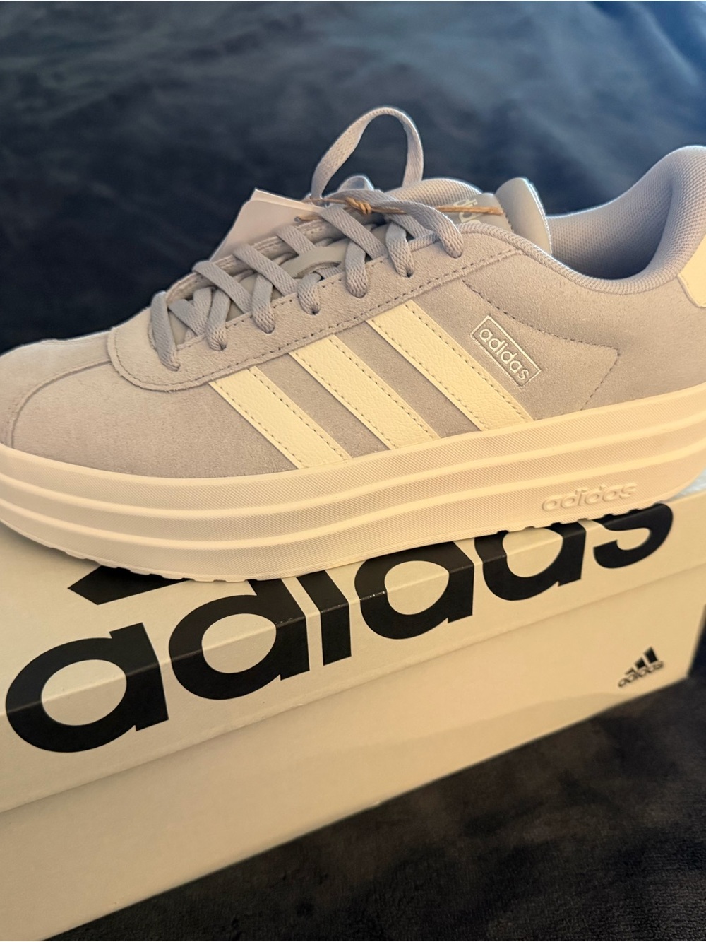 adidas Women’s Platform Sneaker in Light Gray with Cream Stripes